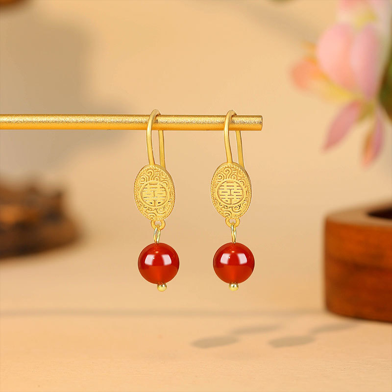 Gold Plated Jewelry - أقراط من الخرز الطبيعي من اليشم
