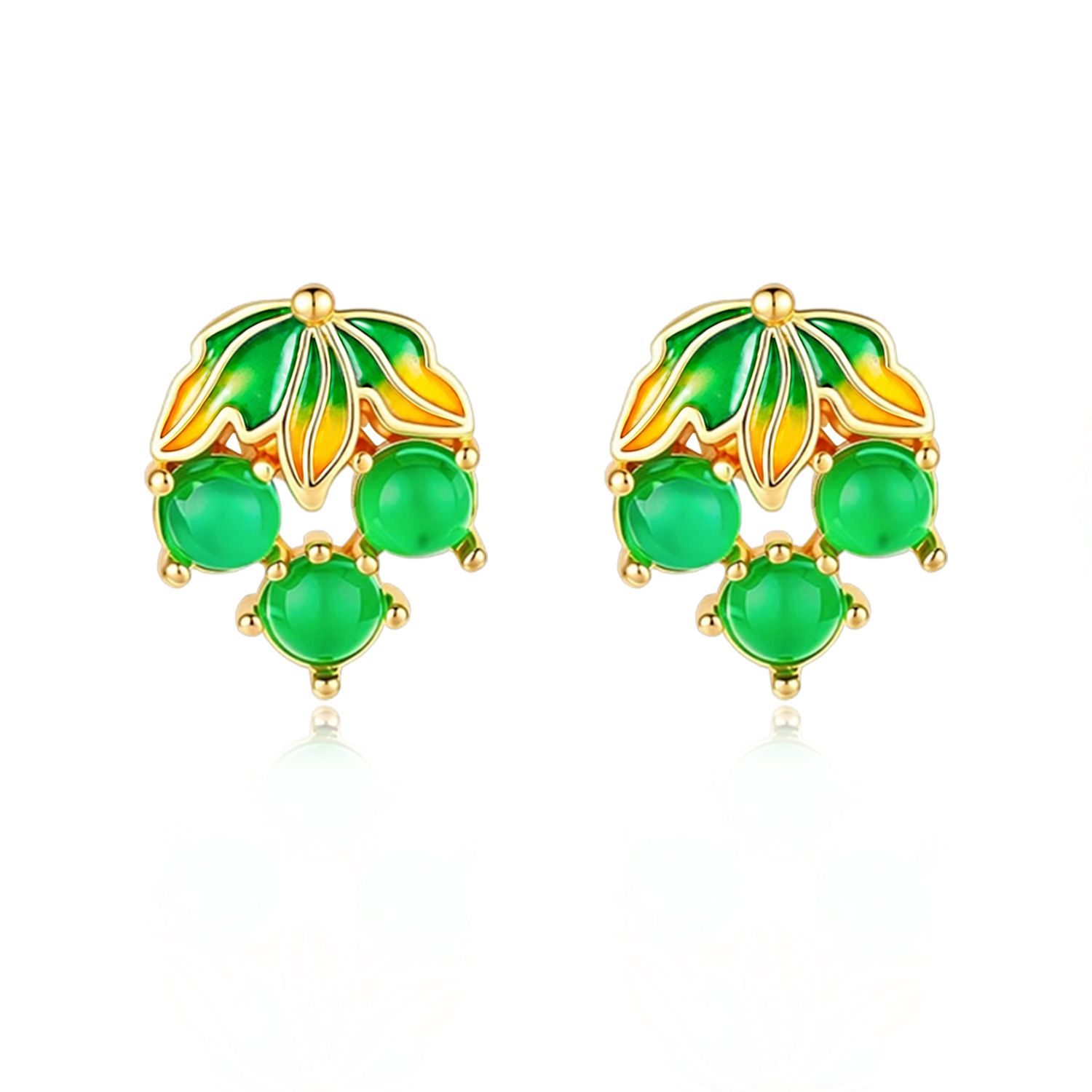 Gold Plated Jewelry - أقراط عنب من اليشم البورمي، مجوهرات