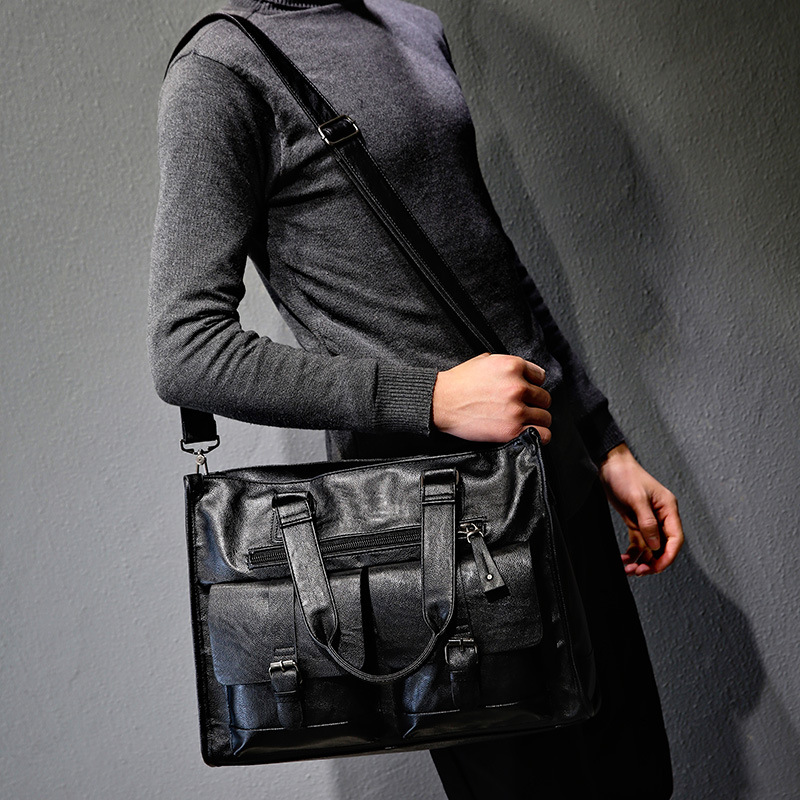 Leather Briefcase - حقيبة كتف رجالية من الجلد الصناعي،