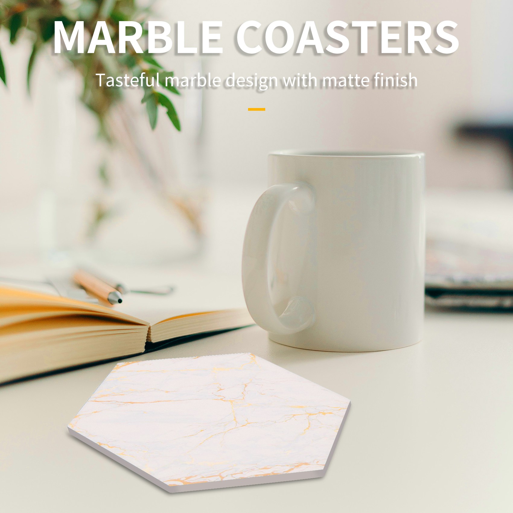 Marble Coaster Set - 8 قطع من حاملات الأكواب الماصة