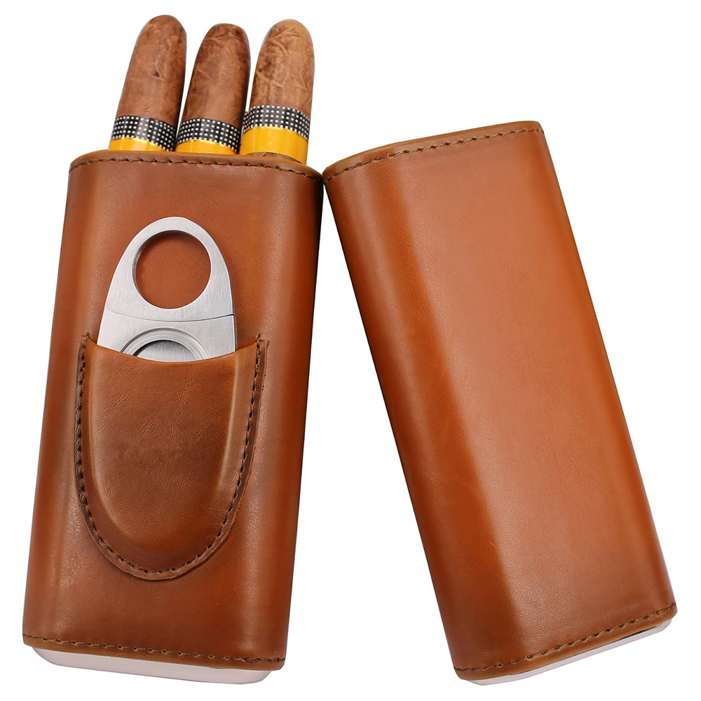 Premium Cigar Case - حافظة سيجار جلدية بثلاثة أصابع من