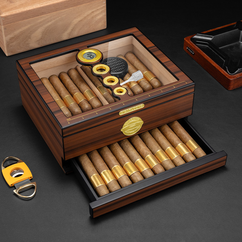 Luxury Gift Set - صندوق سيجار خشبي فاخر مصنوع يدويًا