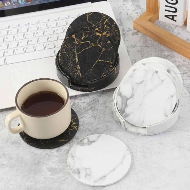 Marble Coaster Set - 6 قطعة قاعدة أكواب رخامية من