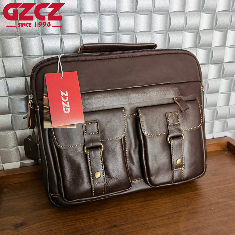 Leather Briefcase - حقيبة يد رجالية GZCZ للعمل والترفيه،
