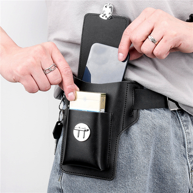 Leather Wallet Men - حافظة هاتف للرجال مع حلقة للحزام،