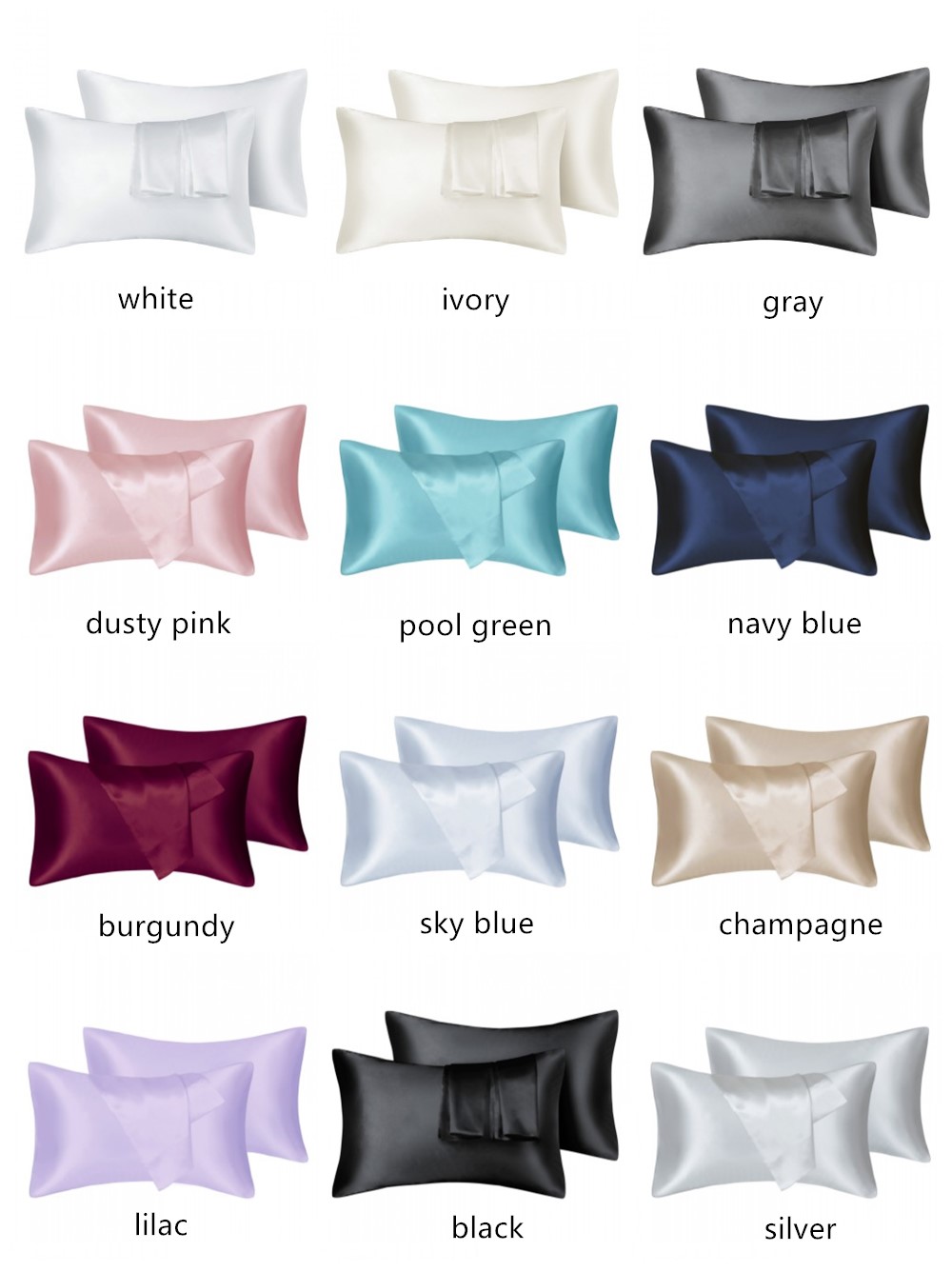 Silk Pillowcase - 2 قطعة/الوحدة الصلبة حريري الساتان العناية