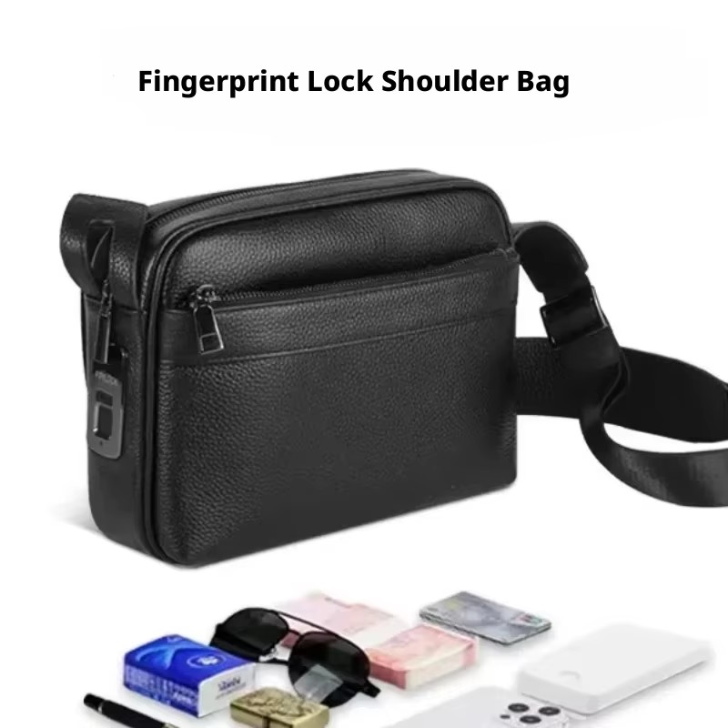 Leather Wallet Men - حقائب رجالية بقفل بصمة الإصبع، حقيبة