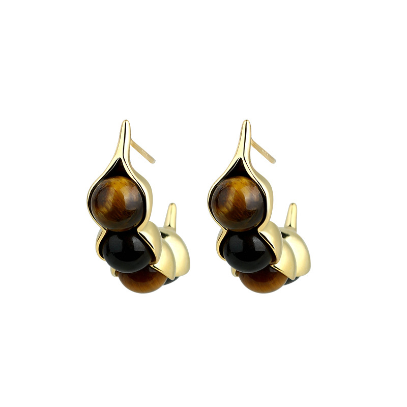 Gold Plated Jewelry - عين النمر قرنة أقراط الأحجار الكريمة